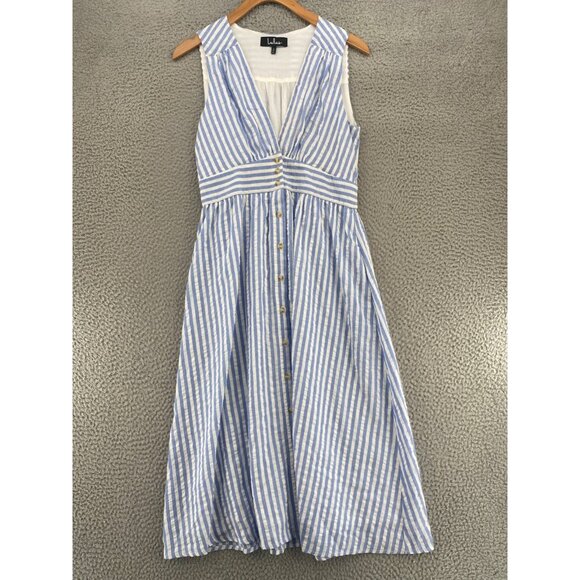 Lulus Dress Womens Small Nautical Nights Blue Striped Button Up Midi Sleeveless - Picture 2 of 12